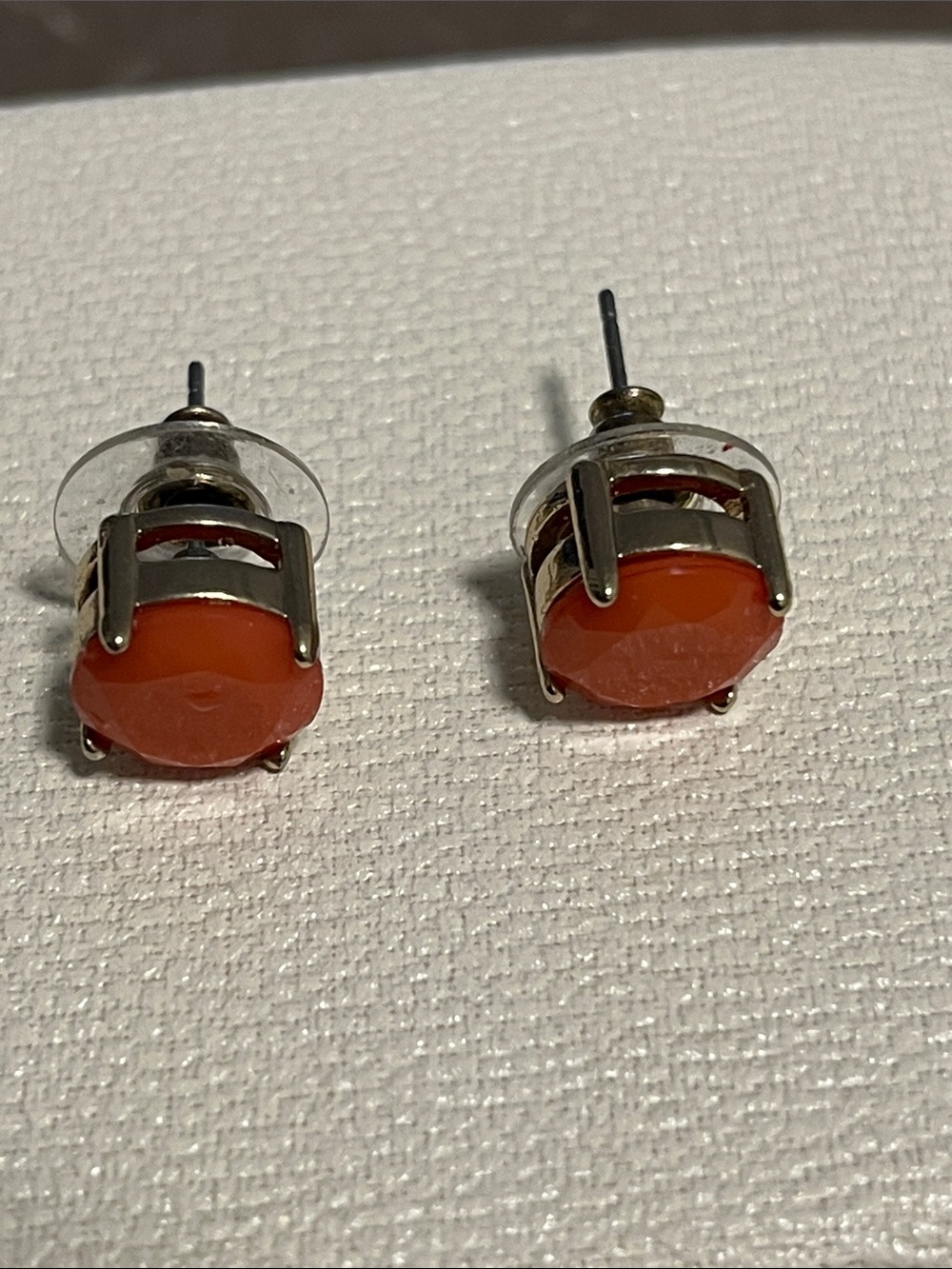 Coral Stone Stud Earrings - Silver Tone 1/2” x1”
